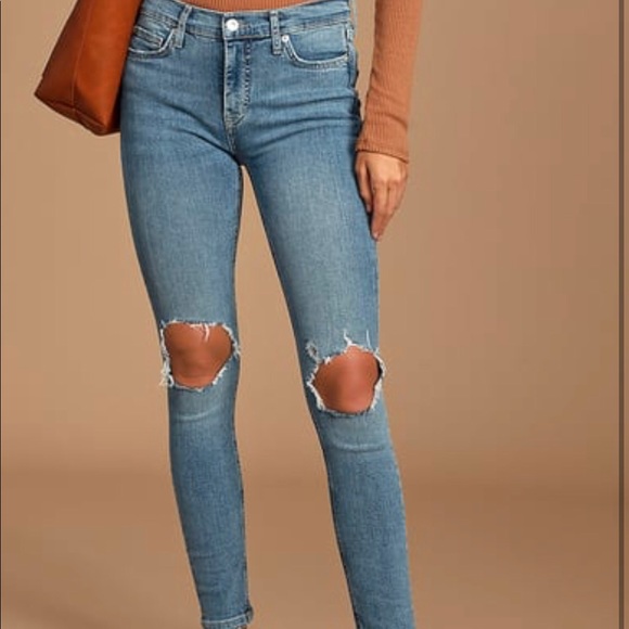 Free People Busted Knee Medium Wash High Rise Distressed Skinny Jean - Picture 3 of 7
